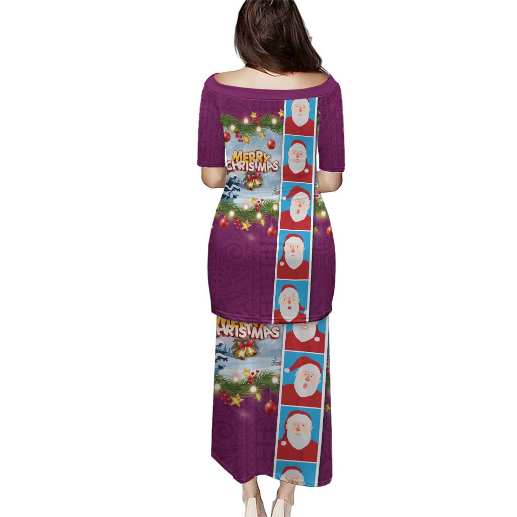 Merry Christmas Puletasi Funny Santa Claus Cards Photo and Polynesian Pattern Pink Color