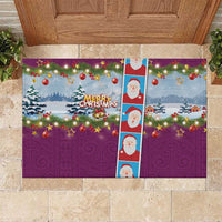 Merry Christmas Rubber Doormat Funny Santa Claus Cards Photo and Polynesian Pattern Pink Color