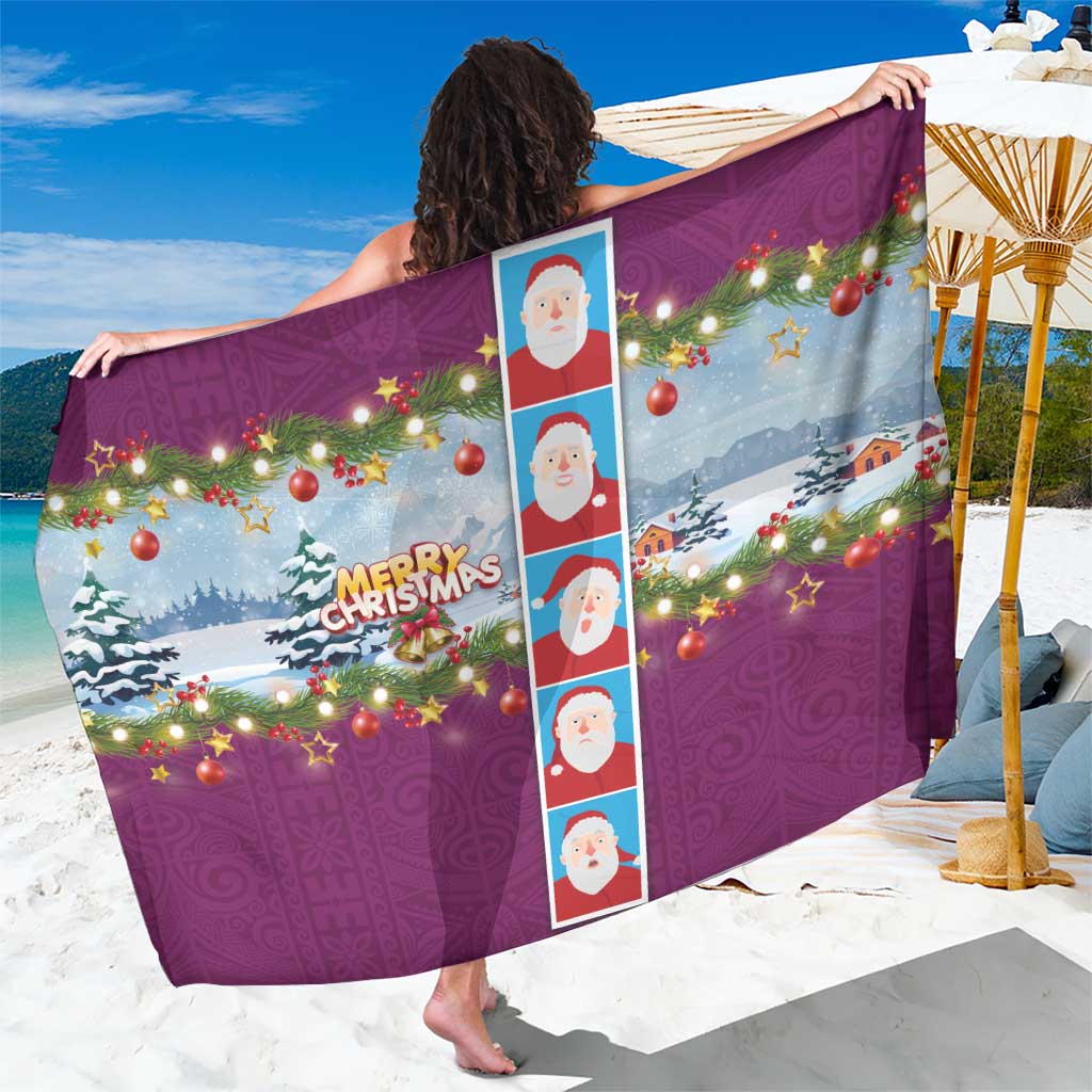 Merry Christmas Sarong Funny Santa Claus Cards Photo and Polynesian Pattern Pink Color LT03 One Size 44 x 66 inches Pink - Polynesian Pride