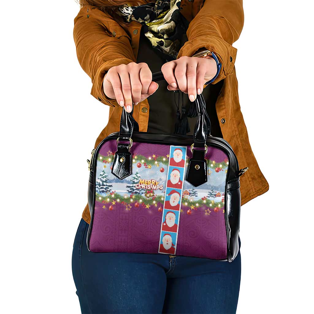 Merry Christmas Shoulder Handbag Funny Santa Claus Cards Photo and Polynesian Pattern Pink Color LT03 One Size Pink - Polynesian Pride