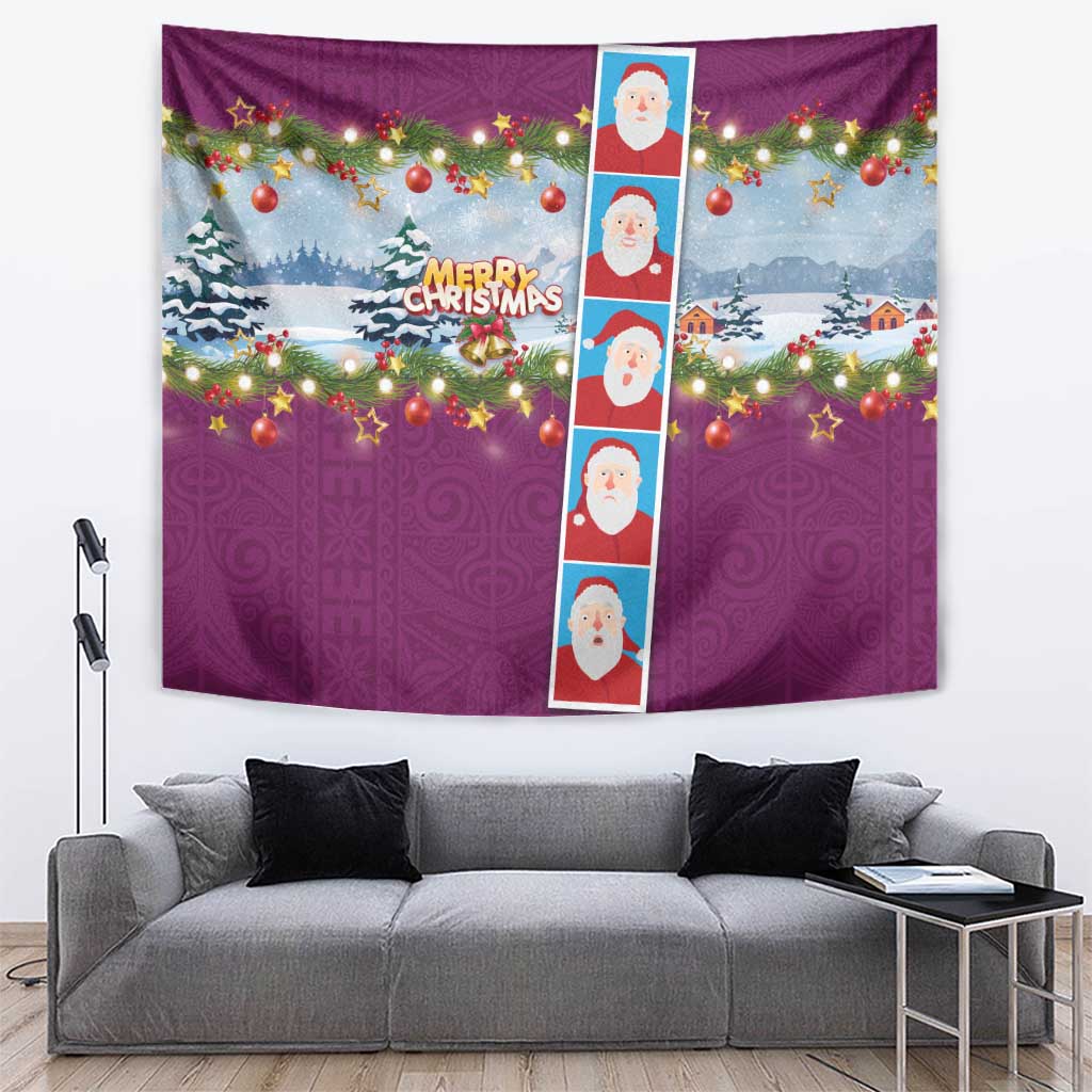 Merry Christmas Tapestry Funny Santa Claus Cards Photo and Polynesian Pattern Pink Color LT03 Pink - Polynesian Pride