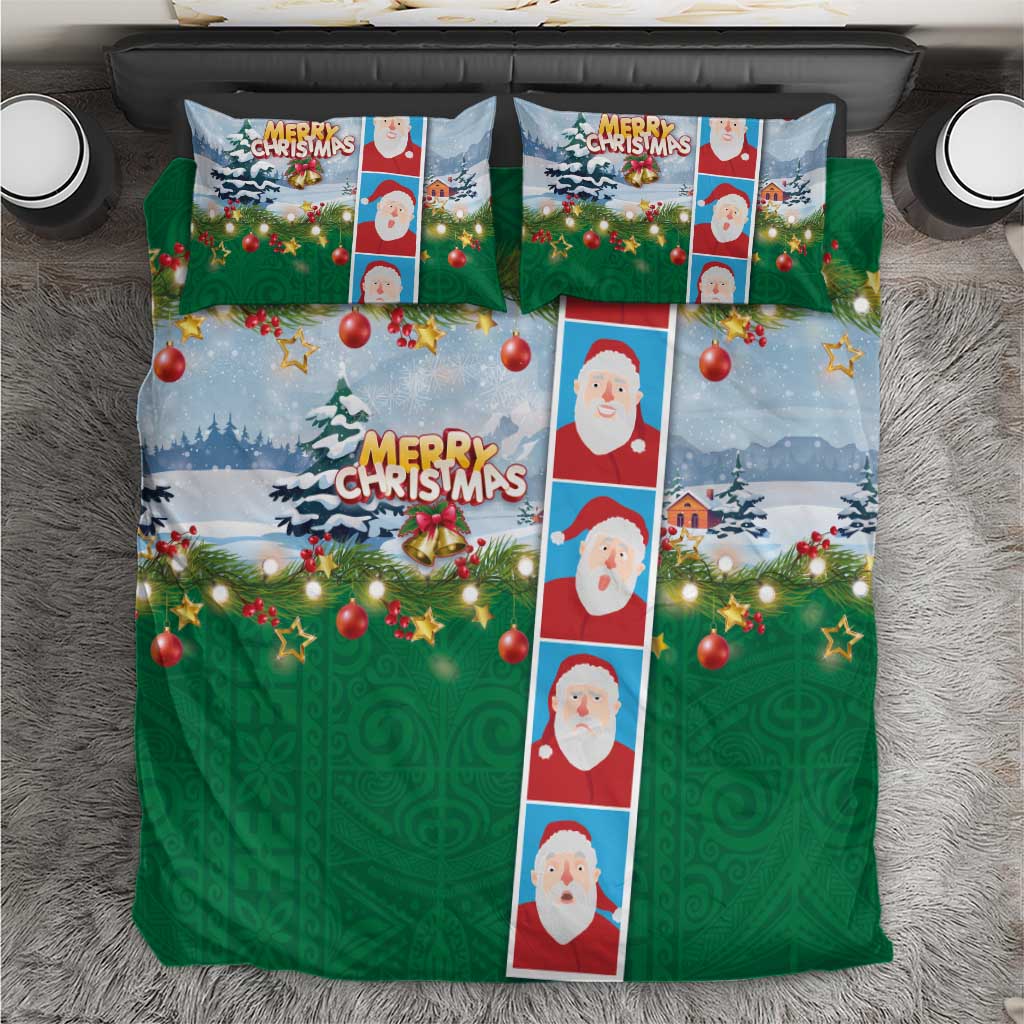 Merry Christmas Bedding Set Funny Santa Claus Cards Photo and Polynesian Pattern Green Color LT03 Green - Polynesian Pride