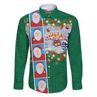Merry Christmas Family Matching Mermaid Dress and Hawaiian Shirt Funny Santa Claus Cards Photo and Polynesian Pattern Green Color LT03 Dad's Shirt - Long Sleeve Green - Polynesian Pride