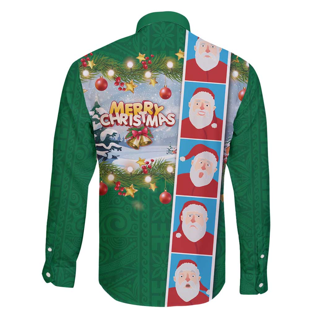 Merry Christmas Family Matching Mermaid Dress and Hawaiian Shirt Funny Santa Claus Cards Photo and Polynesian Pattern Green Color LT03 - Polynesian Pride