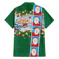 Merry Christmas Family Matching Off Shoulder Maxi Dress and Hawaiian Shirt Funny Santa Claus Cards Photo and Polynesian Pattern Green Color