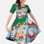 Merry Christmas Family Matching Summer Maxi Dress and Hawaiian Shirt Funny Santa Claus Cards Photo and Polynesian Pattern Green Color