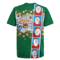 Merry Christmas Rugby Jersey Funny Santa Claus Cards Photo and Polynesian Pattern Green Color