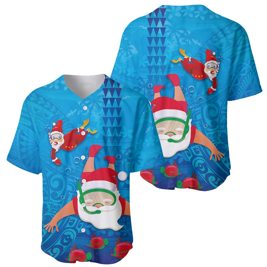 Hawaiian Santa Claus Snorkeling Baseball Jersey Kakau and Polynesian Pattern LT03 - Polynesian Pride