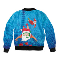 Hawaiian Santa Claus Snorkeling Bomber Jacket Kakau and Polynesian Pattern