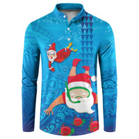 Hawaiian Santa Claus Snorkeling Button Sweatshirt Kakau and Polynesian Pattern