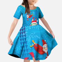 Hawaiian Santa Claus Snorkeling Family Matching Off Shoulder Maxi Dress and Hawaiian Shirt Kakau and Polynesian Pattern