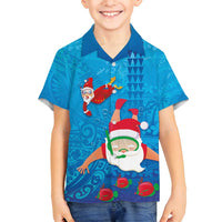 Hawaiian Santa Claus Snorkeling Family Matching Off Shoulder Short Dress and Hawaiian Shirt Kakau and Polynesian Pattern LT03 Son's Shirt Blue - Polynesian Pride
