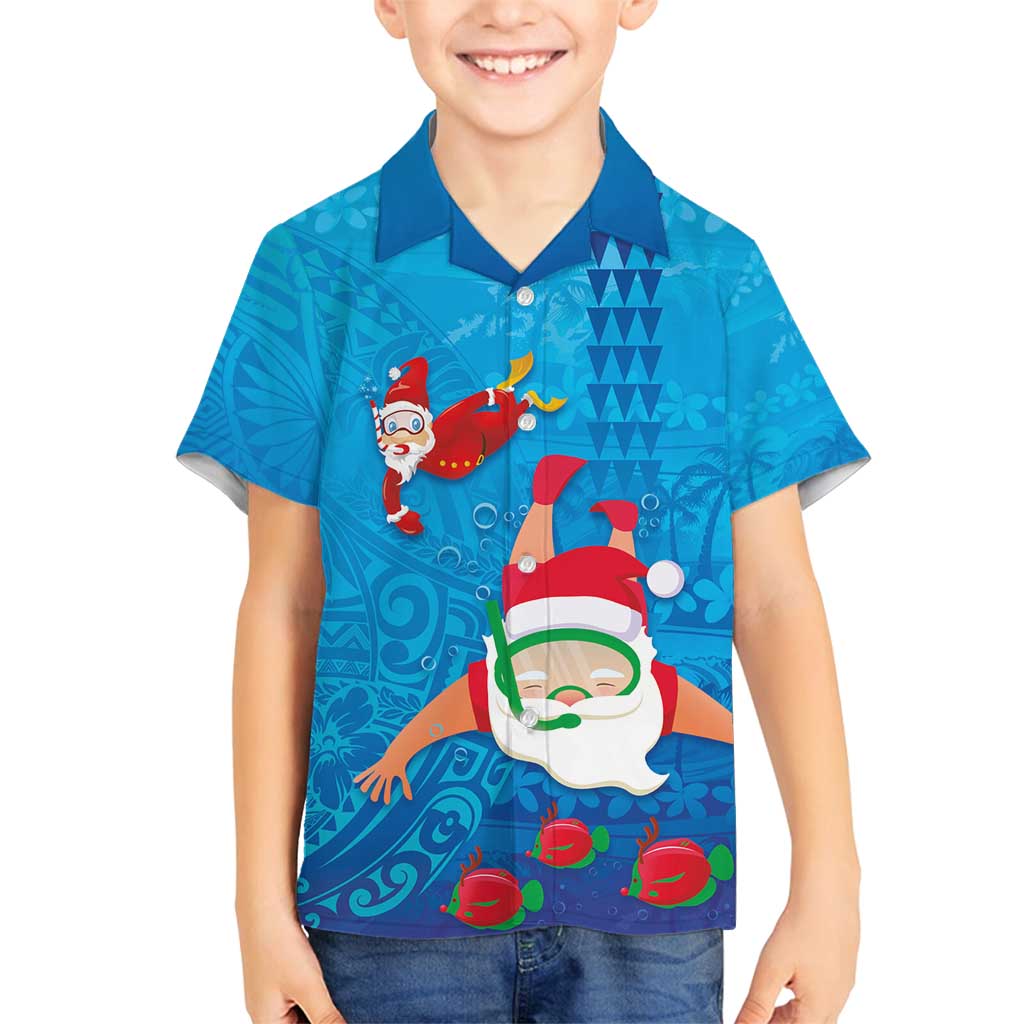 Hawaiian Santa Claus Snorkeling Family Matching Puletasi and Hawaiian Shirt Kakau and Polynesian Pattern