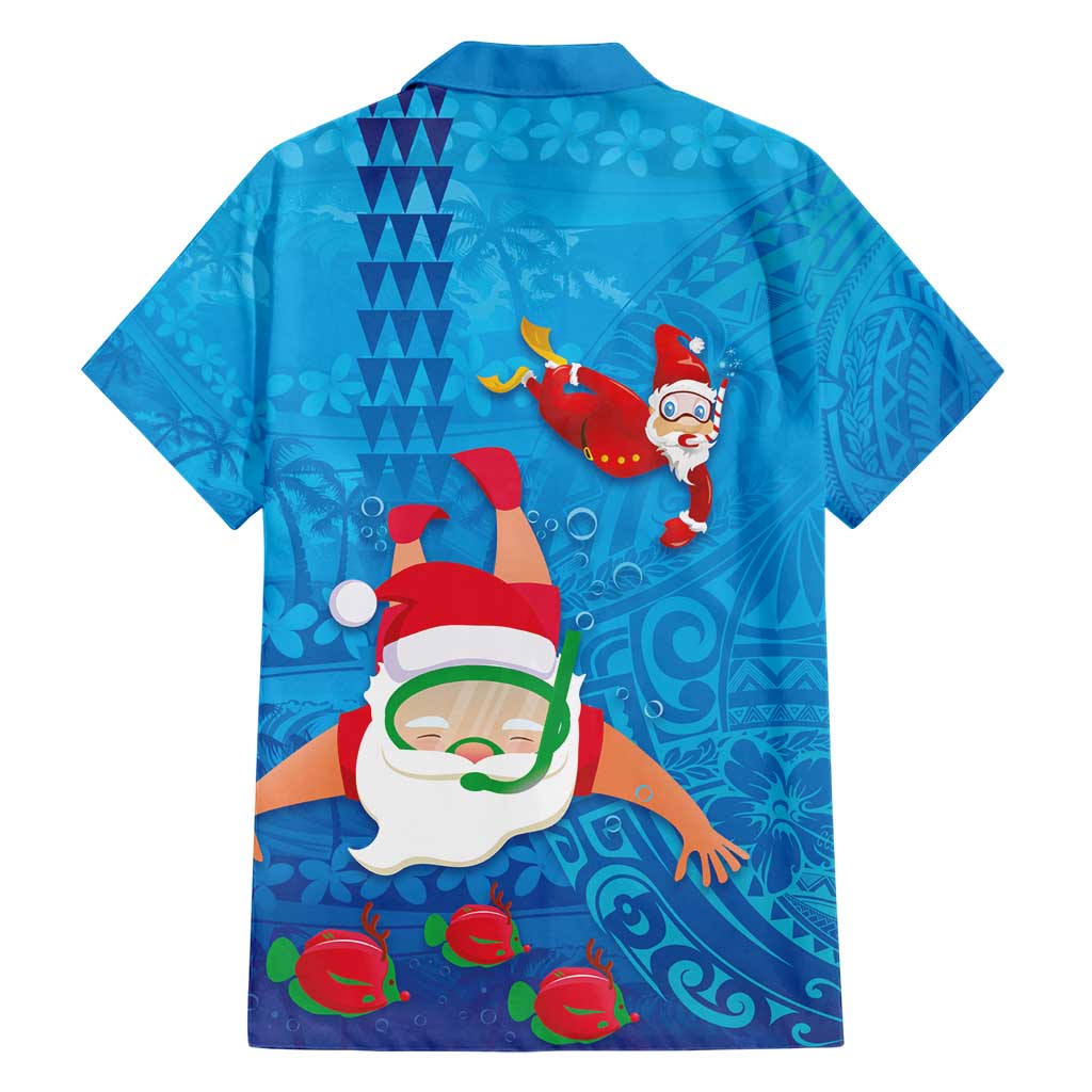 Hawaiian Santa Claus Snorkeling Family Matching Short Sleeve Bodycon Dress and Hawaiian Shirt Kakau and Polynesian Pattern LT03 - Polynesian Pride