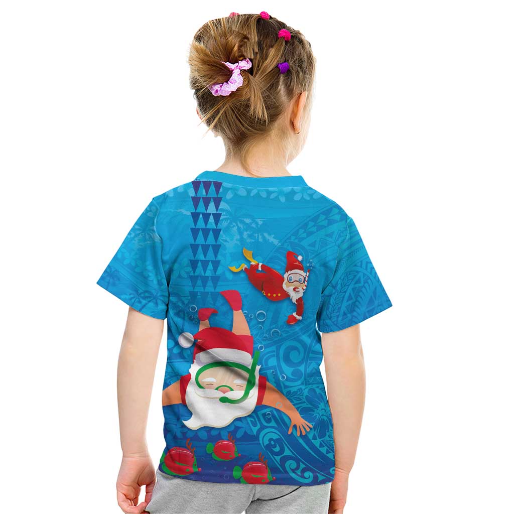 Hawaiian Santa Claus Snorkeling Kid T Shirt Kakau and Polynesian Pattern