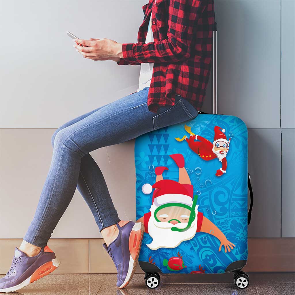 Hawaiian Santa Claus Snorkeling Luggage Cover Kakau and Polynesian Pattern