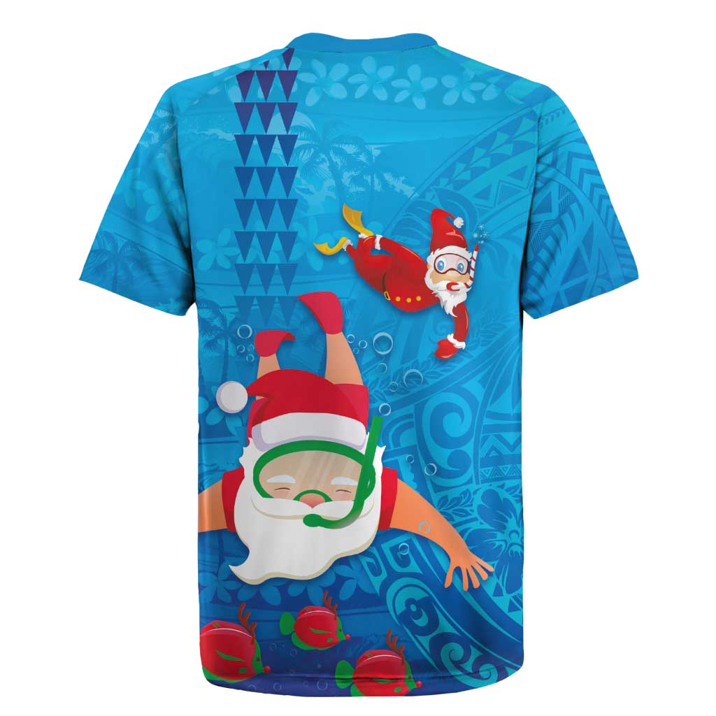 Hawaiian Santa Claus Snorkeling Rugby Jersey Kakau and Polynesian Pattern