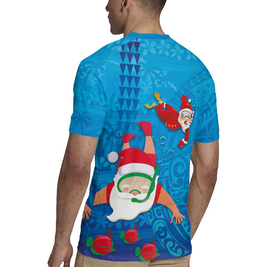 Hawaiian Santa Claus Snorkeling Rugby Jersey Kakau and Polynesian Pattern