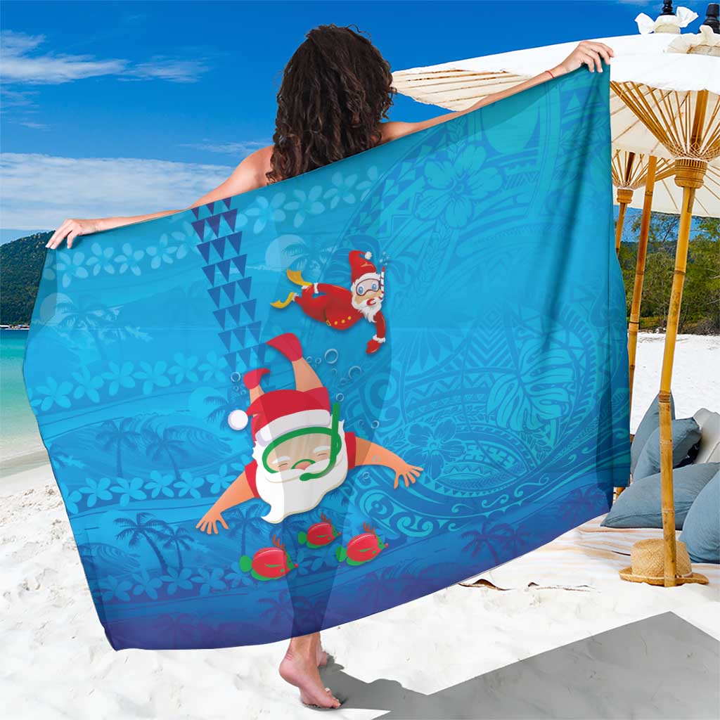 Hawaiian Santa Claus Snorkeling Sarong Kakau and Polynesian Pattern LT03 One Size 44 x 66 inches Blue - Polynesian Pride