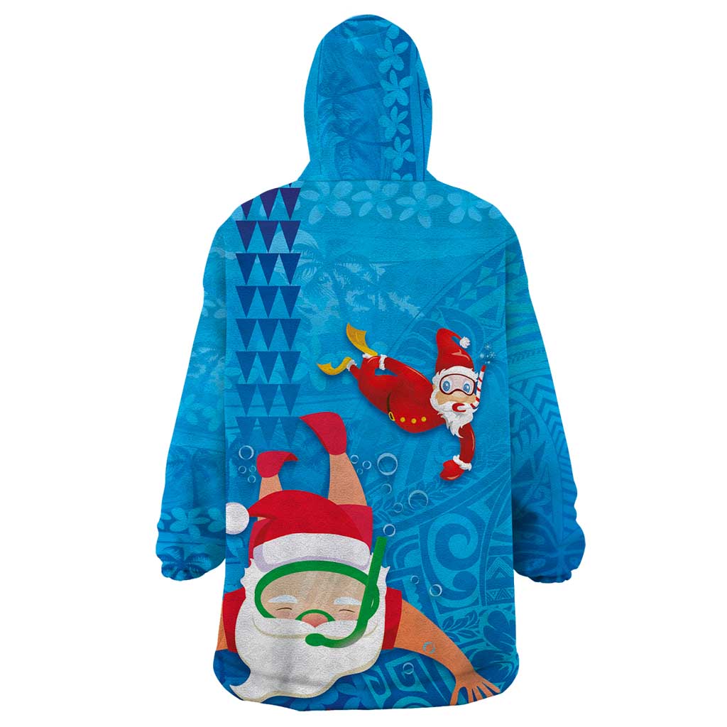 Hawaiian Santa Claus Snorkeling Wearable Blanket Hoodie Kakau and Polynesian Pattern