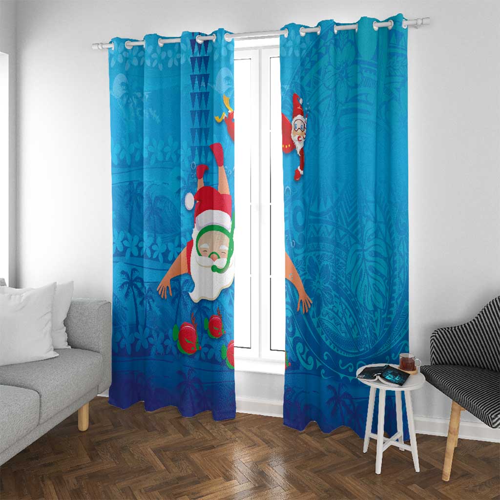 Hawaiian Santa Claus Snorkeling Window Curtain Kakau and Polynesian Pattern