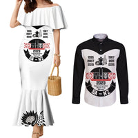 South Africa and New Zealand Couples Matching Mermaid Dress and Long Sleeve Button Shirt Champion History Go Final 2023 Vintage Style LT03 White - Polynesian Pride