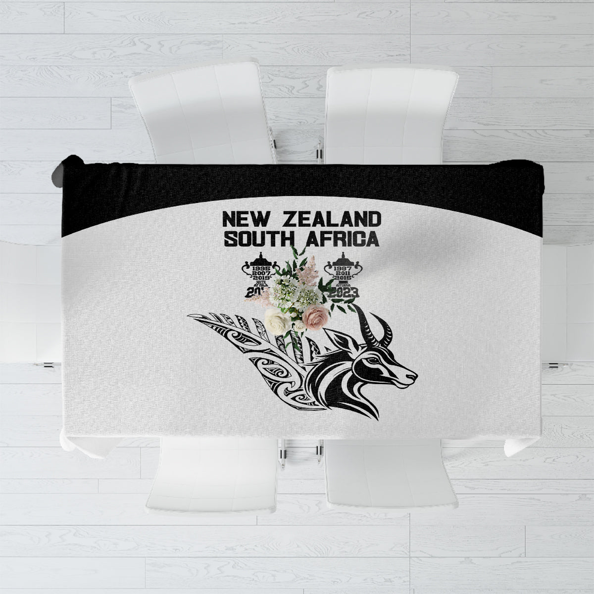 South Africa and New Zealand Tablecloth Champion History Go Final 2023 Vintage Style LT03 White - Polynesian Pride