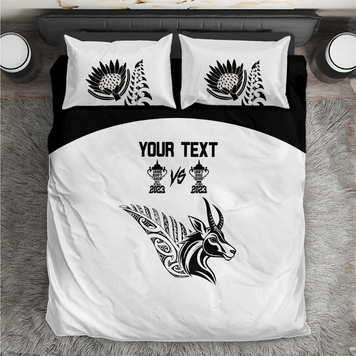 Personalised South Africa and New Zealand Bedding Set Champion History Go Final 2023 Vintage Style LT03 White - Polynesian Pride