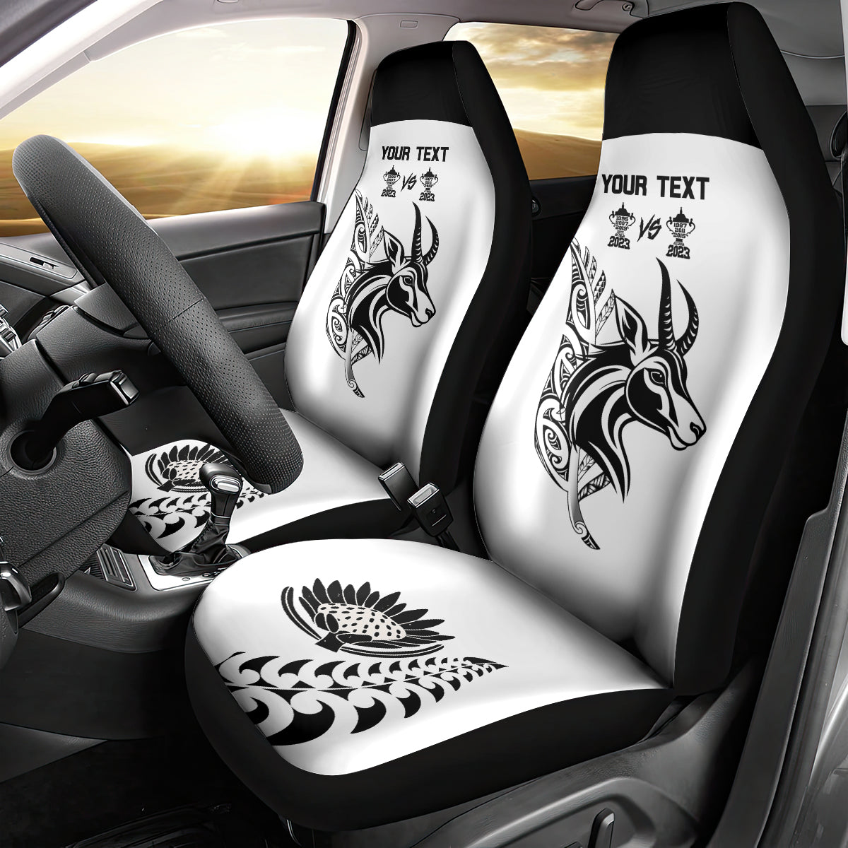 Personalised South Africa and New Zealand Car Seat Cover Champion History Go Final 2023 Vintage Style LT03 - Polynesian Pride