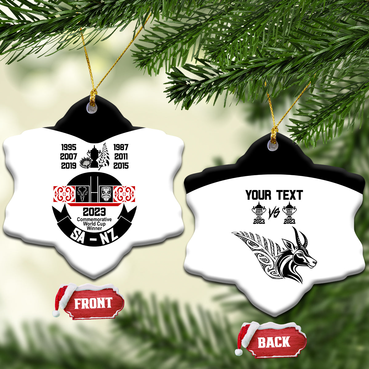 Personalised South Africa and New Zealand Ceramic Ornament Champion History Go Final 2023 Vintage Style LT03 Snow Flake White - Polynesian Pride