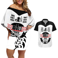 Personalised South Africa and New Zealand Couples Matching Off Shoulder Short Dress and Hawaiian Shirt Champion History Go Final 2023 Vintage Style LT03 White - Polynesian Pride