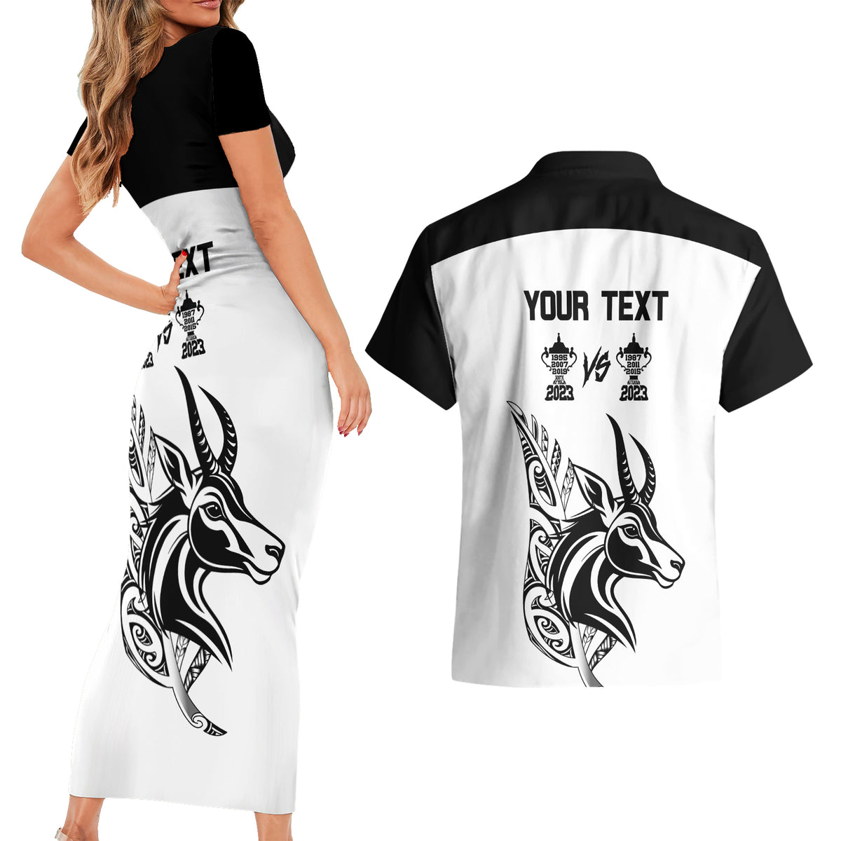Personalised South Africa and New Zealand Couples Matching Short Sleeve Bodycon Dress and Hawaiian Shirt Champion History Go Final 2023 Vintage Style LT03 - Polynesian Pride