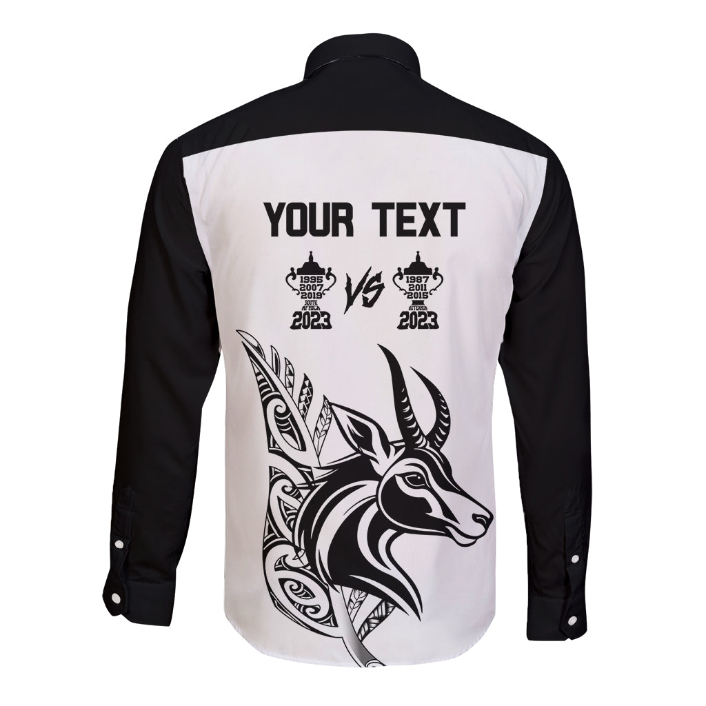 Personalised South Africa and New Zealand Long Sleeve Button Shirt Champion History Go Final 2023 Vintage Style LT03 - Polynesian Pride