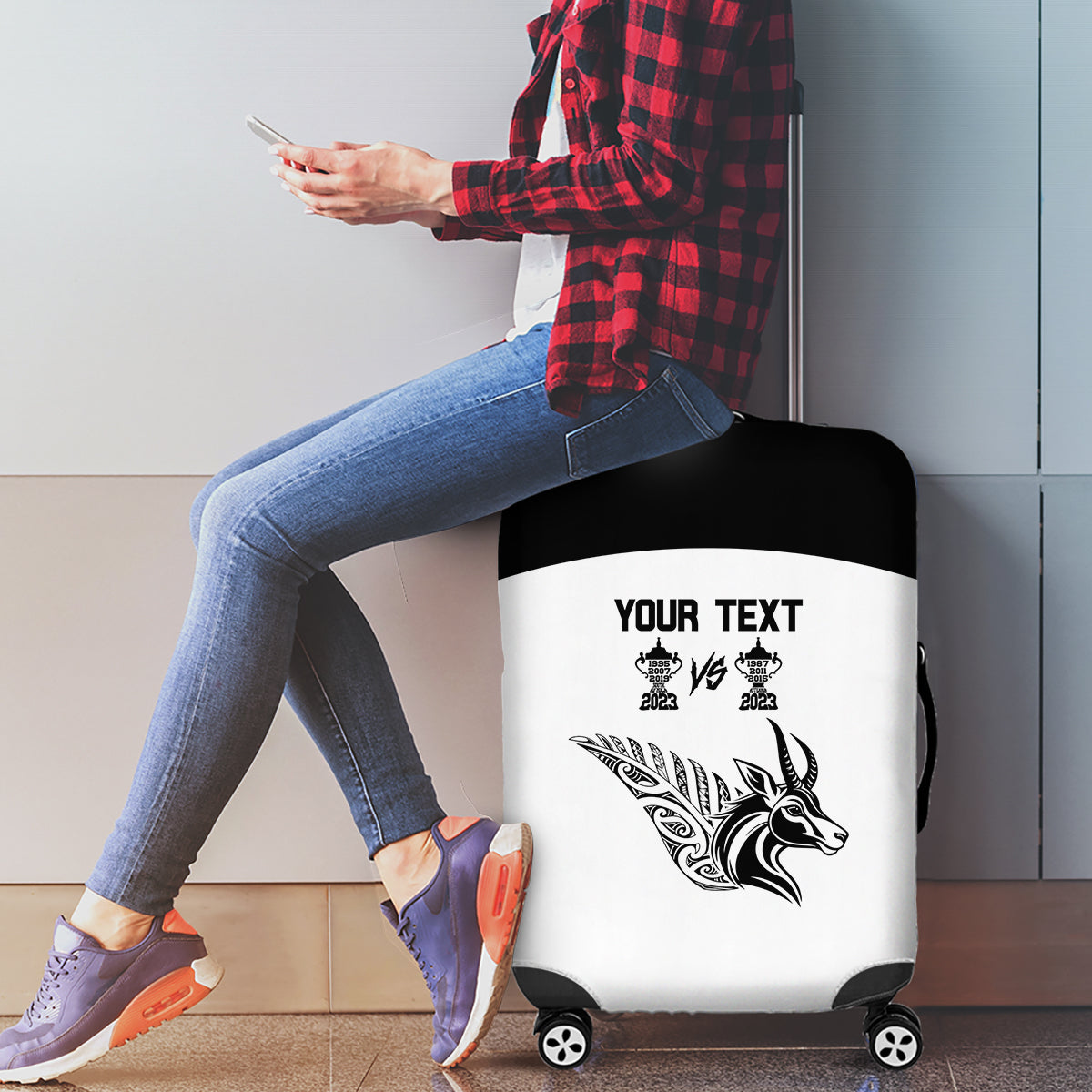 Personalised South Africa and New Zealand Luggage Cover Champion History Go Final 2023 Vintage Style LT03 - Polynesian Pride