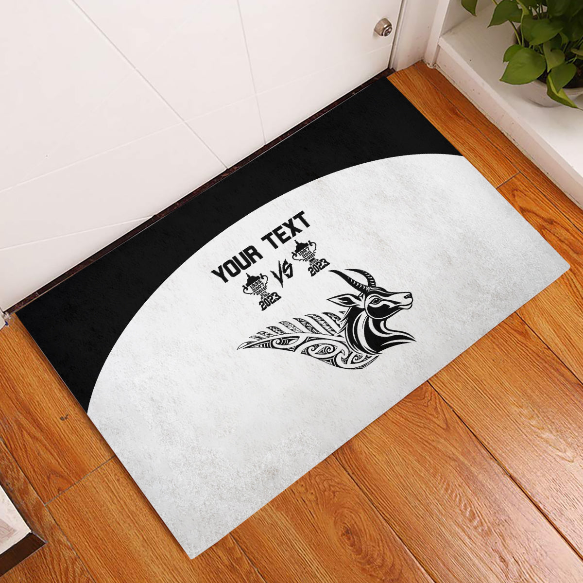 Personalised South Africa and New Zealand Rubber Doormat Champion History Go Final 2023 Vintage Style LT03 White - Polynesian Pride