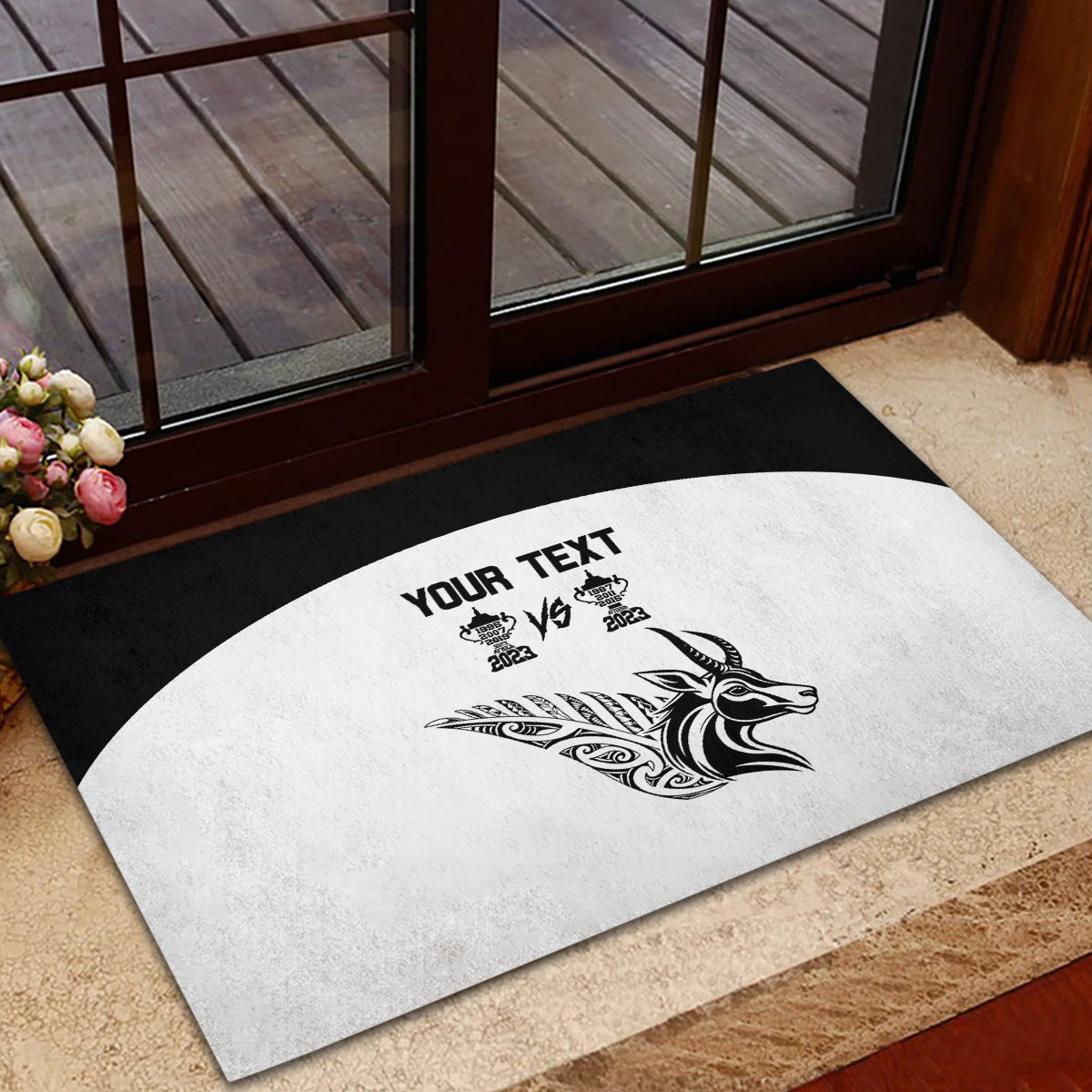 Personalised South Africa and New Zealand Rubber Doormat Champion History Go Final 2023 Vintage Style LT03 - Polynesian Pride