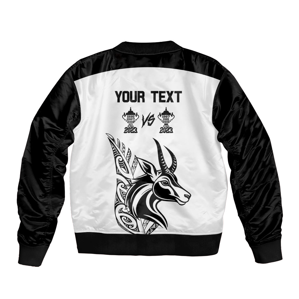 Personalised South Africa and New Zealand Sleeve Zip Bomber Jacket Champion History Go Final 2023 Vintage Style LT03 - Polynesian Pride