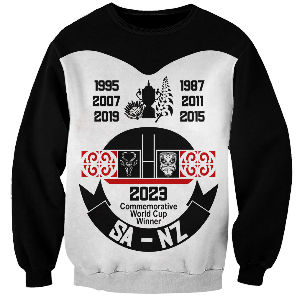 Personalised South Africa and New Zealand Sweatshirt Champion History Go Final 2023 Vintage Style LT03 Unisex White - Polynesian Pride