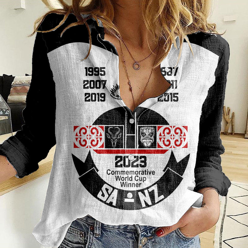 Personalised South Africa and New Zealand Women Casual Shirt Champion History Go Final 2023 Vintage Style LT03 Female White - Polynesian Pride