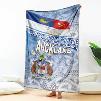 New Zealand Auckland Blanket Auckland's Flag and Coat of Arms - Koru Art Maori Pattern