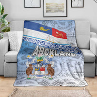 New Zealand Auckland Blanket Auckland's Flag and Coat of Arms - Koru Art Maori Pattern