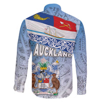 New Zealand Auckland Family Matching Off The Shoulder Long Sleeve Dress and Hawaiian Shirt Auckland's Flag and Coat of Arms - Koru Art Maori Pattern LT03 - Polynesian Pride