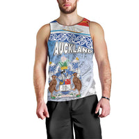 New Zealand Auckland Men Tank Top Auckland's Flag and Coat of Arms - Koru Art Maori Pattern