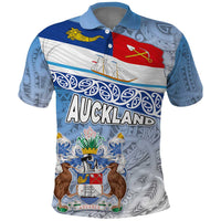 New Zealand Auckland Polo Shirt Auckland's Flag and Coat of Arms - Koru Art Maori Pattern