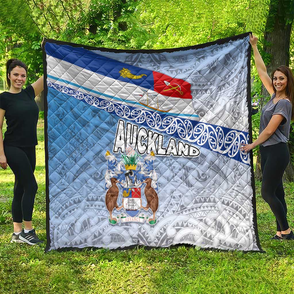 New Zealand Auckland Quilt Auckland's Flag and Coat of Arms - Koru Art Maori Pattern