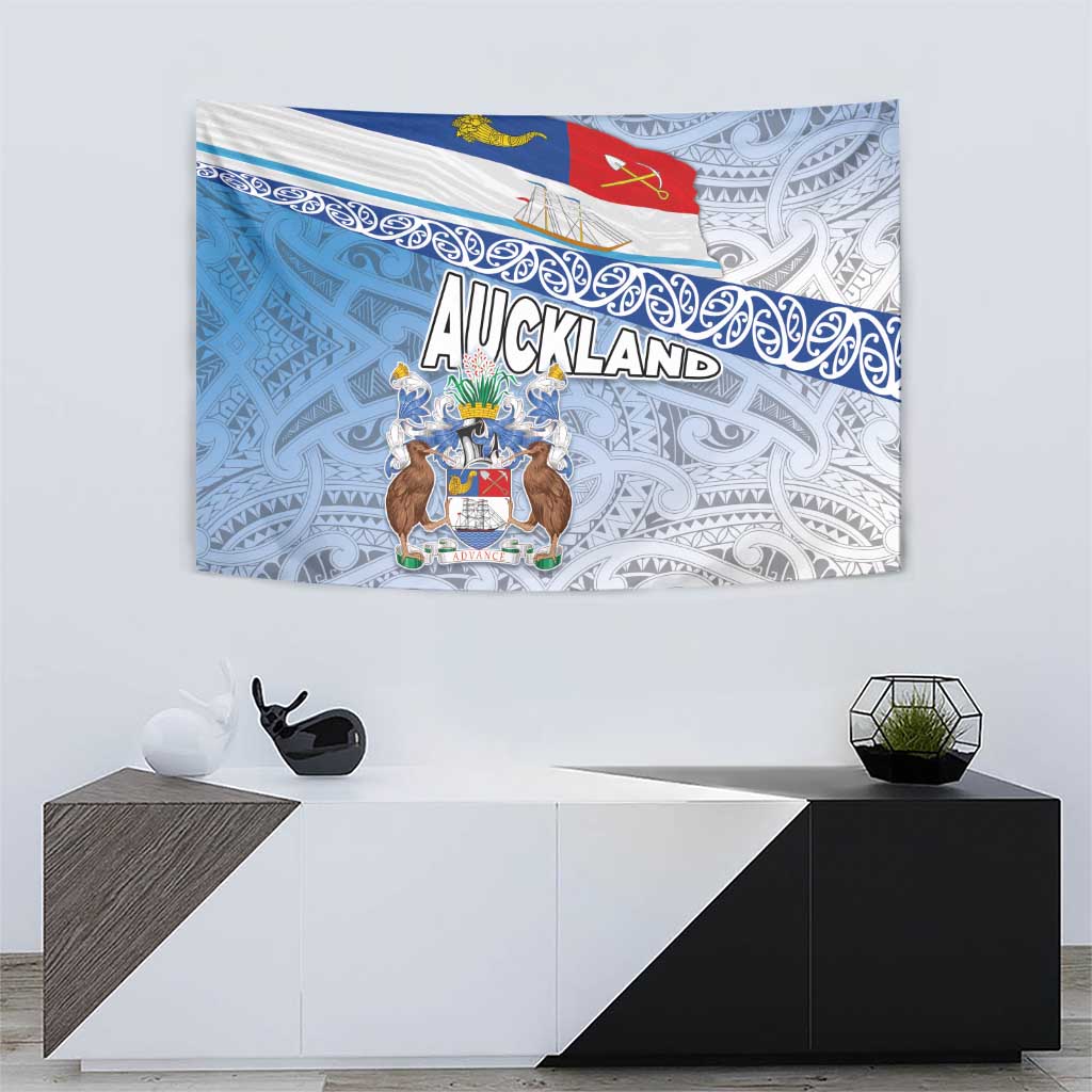 New Zealand Auckland Tapestry Auckland's Flag and Coat of Arms - Koru Art Maori Pattern