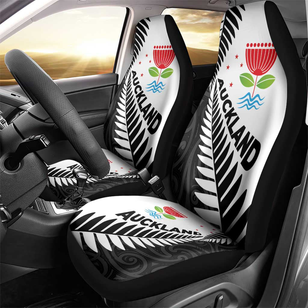 New Zealand Auckland Car Seat Cover Auckland's Emblem and Silver Ferns - Maori Art Tattoo