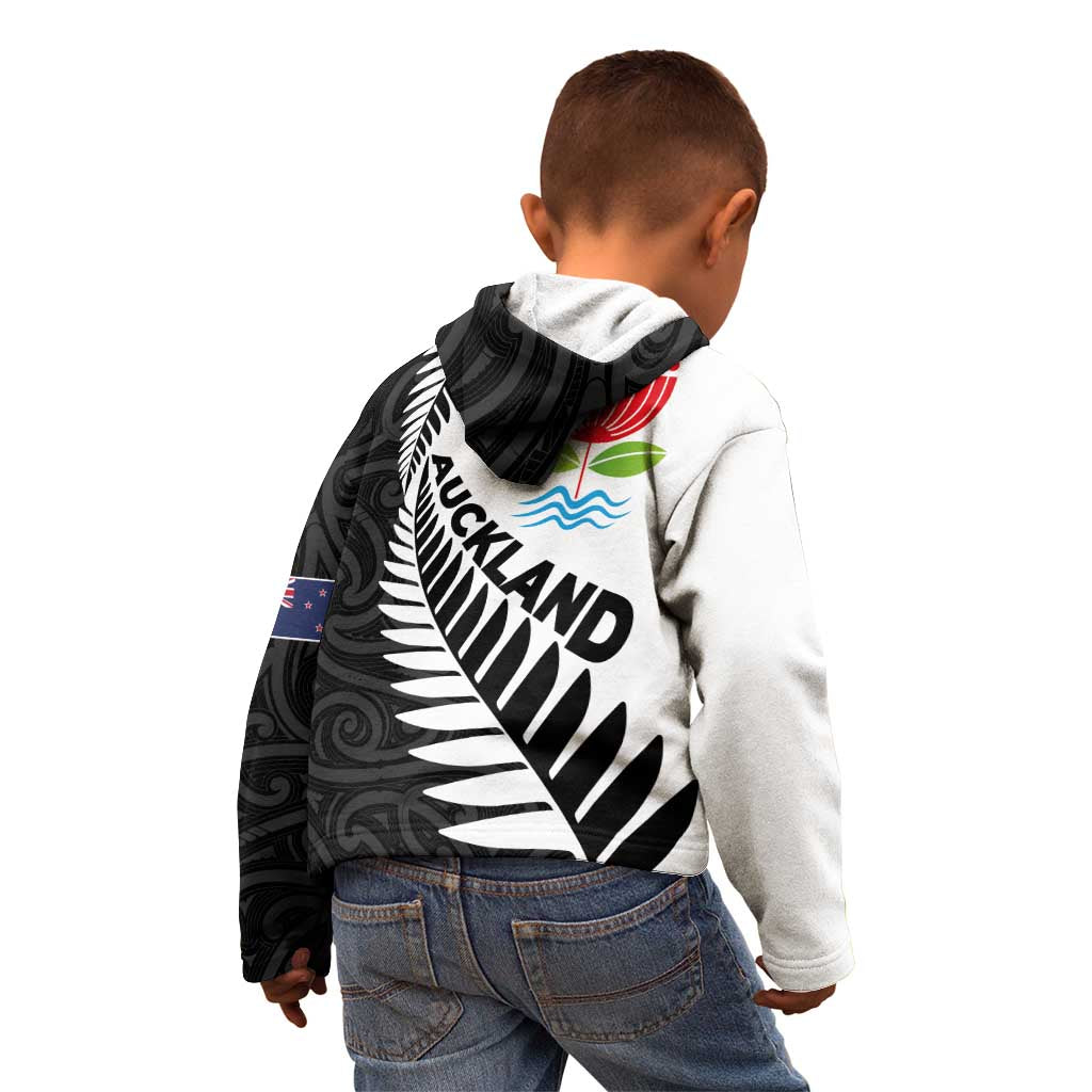 New Zealand Auckland Kid Hoodie Auckland's Emblem and Silver Ferns - Maori Art Tattoo
