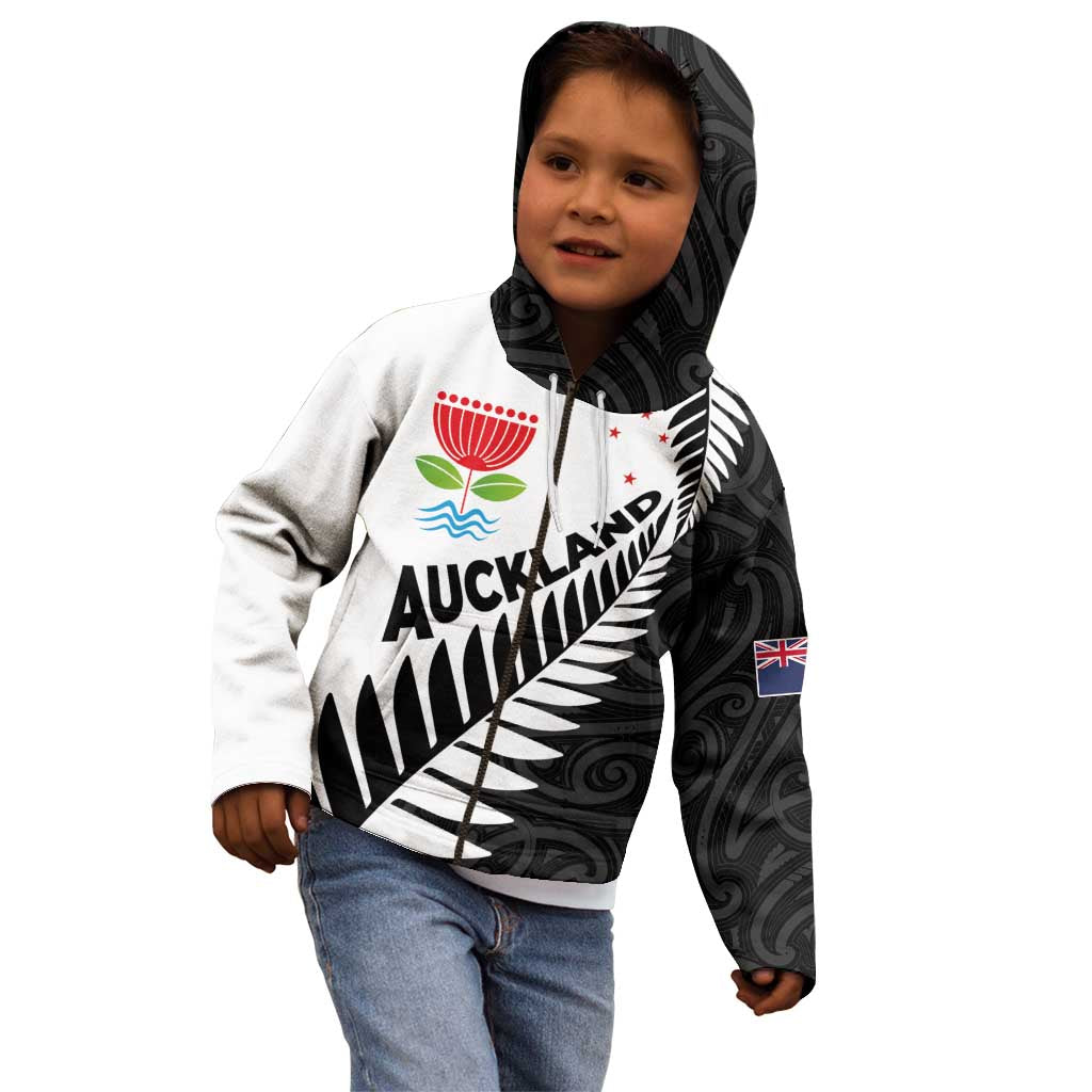 New Zealand Auckland Kid Hoodie Auckland's Emblem and Silver Ferns - Maori Art Tattoo