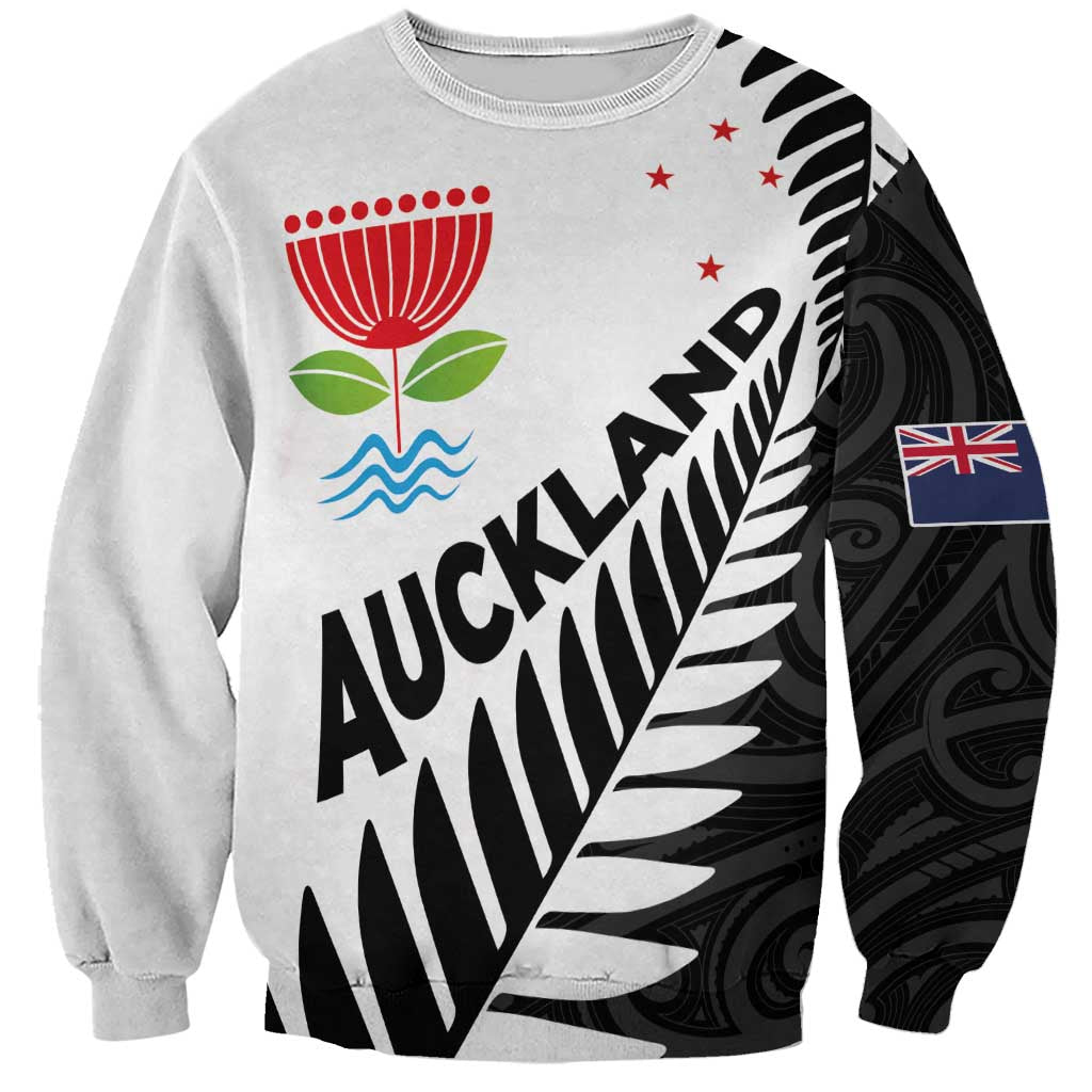 New Zealand Auckland Sweatshirt Auckland's Emblem and Silver Ferns - Maori Art Tattoo